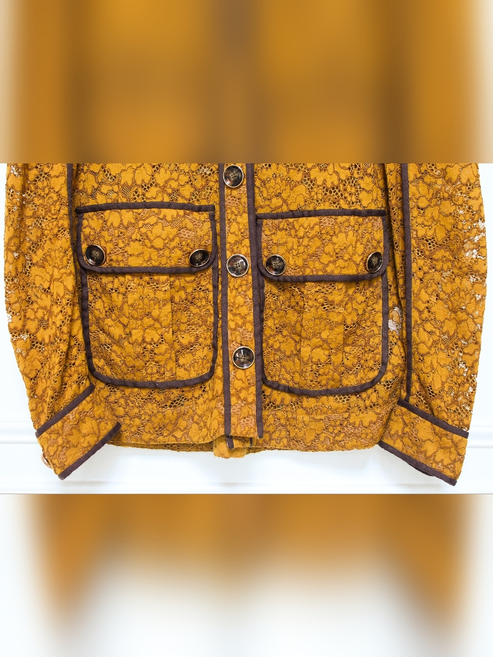 Veronica Beard Coppola Floral Lace Jacket Blazer Mustard Pockets Size 8 - Picture 6 of 13
